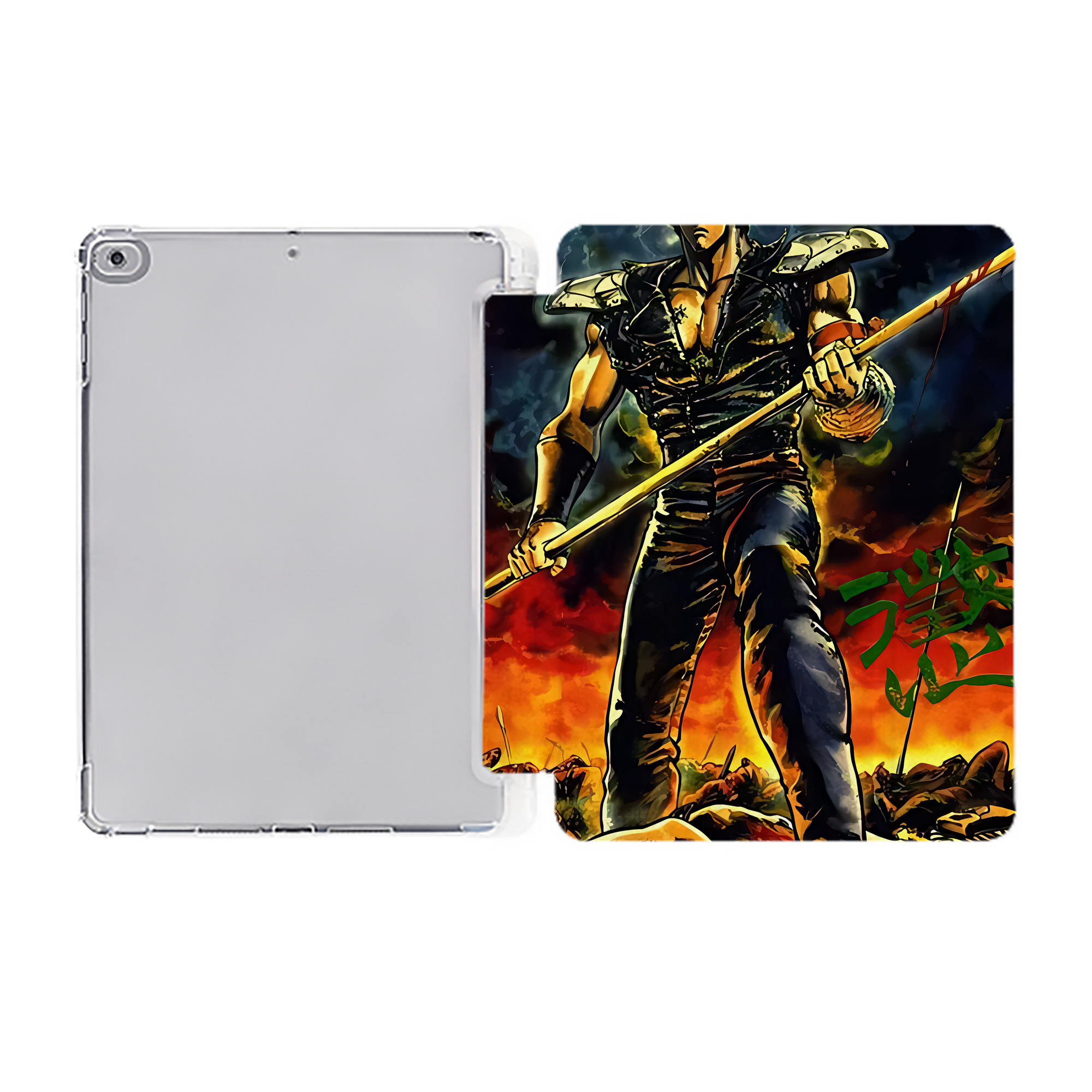 （画像用） 北斗の拳 Fist of the North Star IPad ケース ペン収納付き 三つ折りスタンド PUレザー×シリコン 対応機種9.5/10.5/10.9インチ